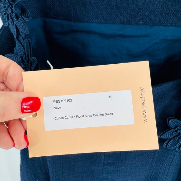 Pearl by Lela Rose NWT Navy Cotton Canvas Floral Strap Column Dress Size 6 - Picture 6 of 12